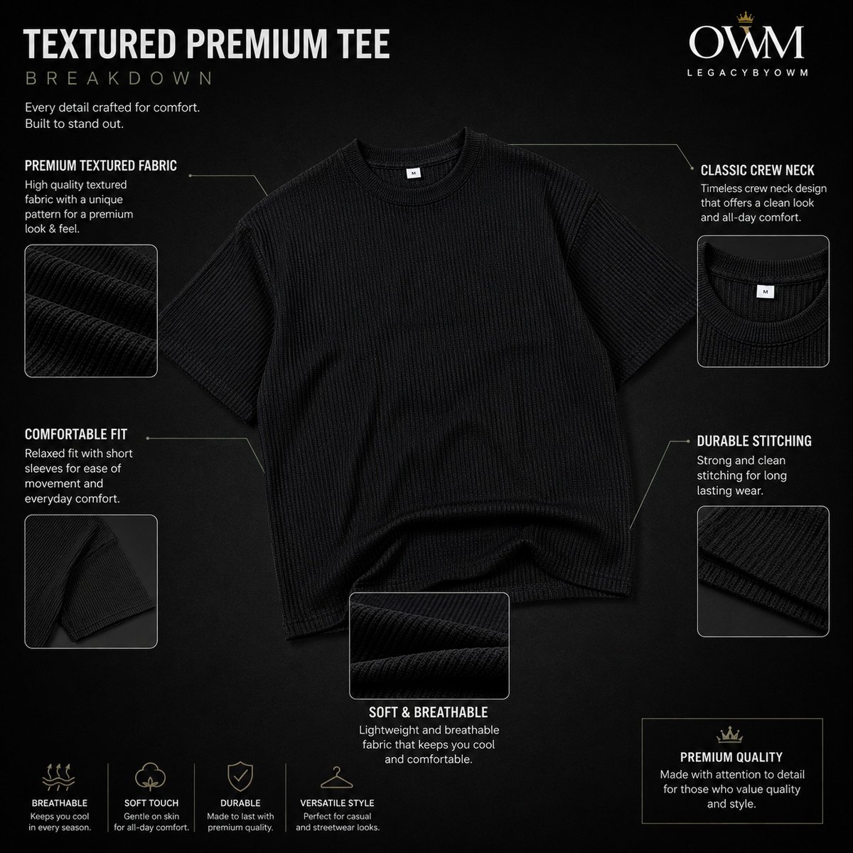 Legacy Core Thermal Textured Oversized T-Shirt