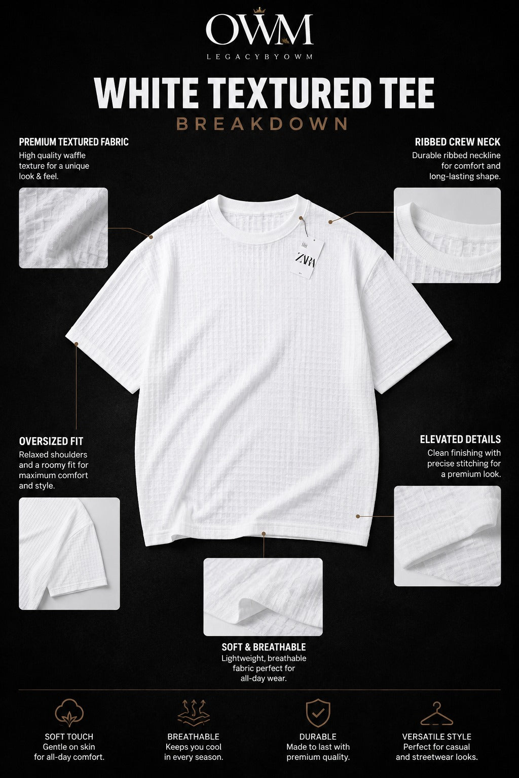 Legacy Prime Popcorn Textured Oversized T-Shirt – White